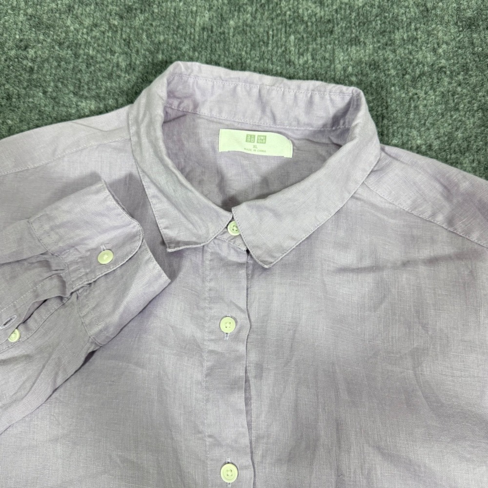 Uniqlo Linen Button Down Shirt Womens XL Purple 100% Linen Good READ